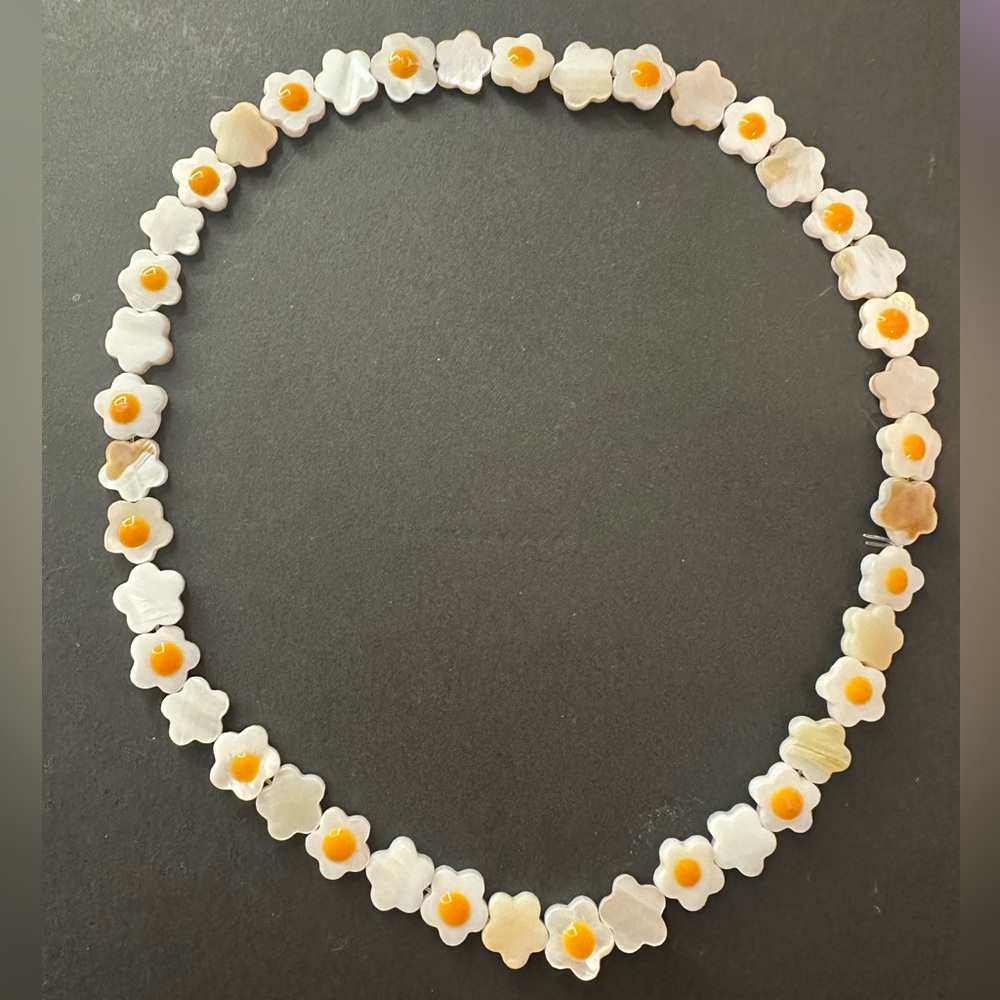Floral Shell Necklace and bracelet with Orange Accents